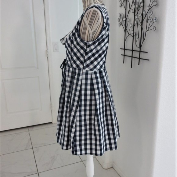 Like New Sleeveless Corset Front Dress Navy & White Gingham Check BOHO M… - Picture 8 of 15